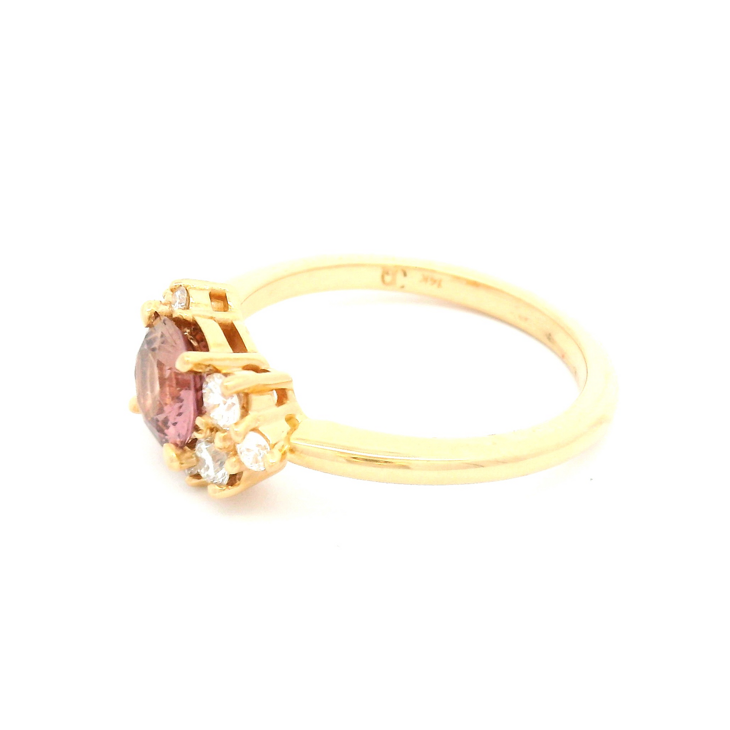 14k Yellow Ring with 0.91ct Dark Peach Sapphire and Accent Diamonds