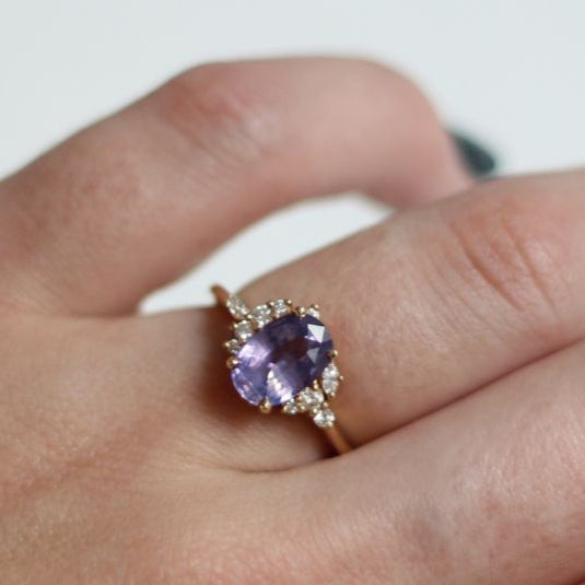 14k Yellow Engagement Ring with 2.19ct Purple Sapphire and Accent Diamonds