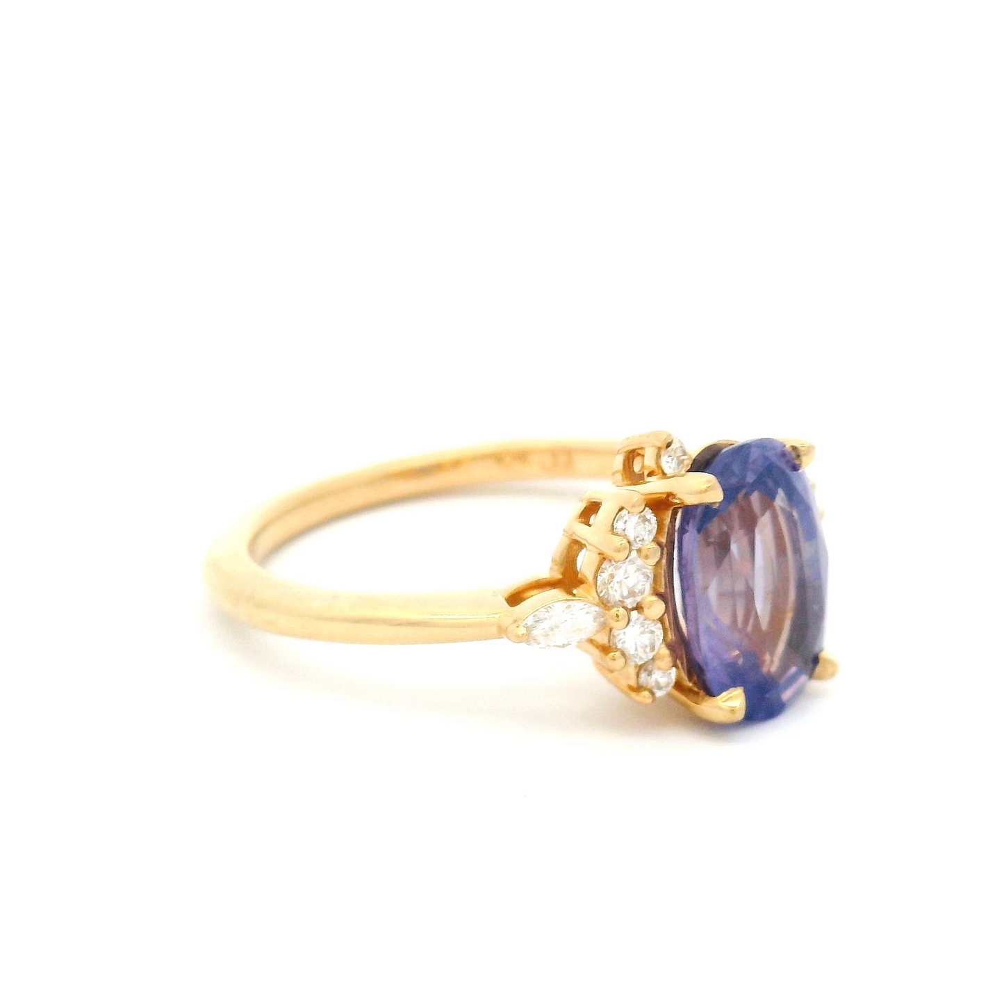 14k Yellow Engagement Ring with 2.19ct Purple Sapphire and Accent Diamonds