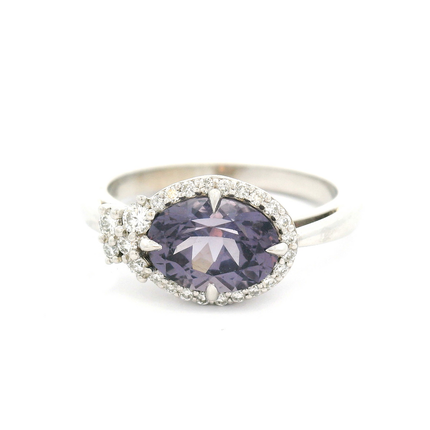 14k White Engagement Ring with 1.63ct Purple Spinel and Accent Diamonds