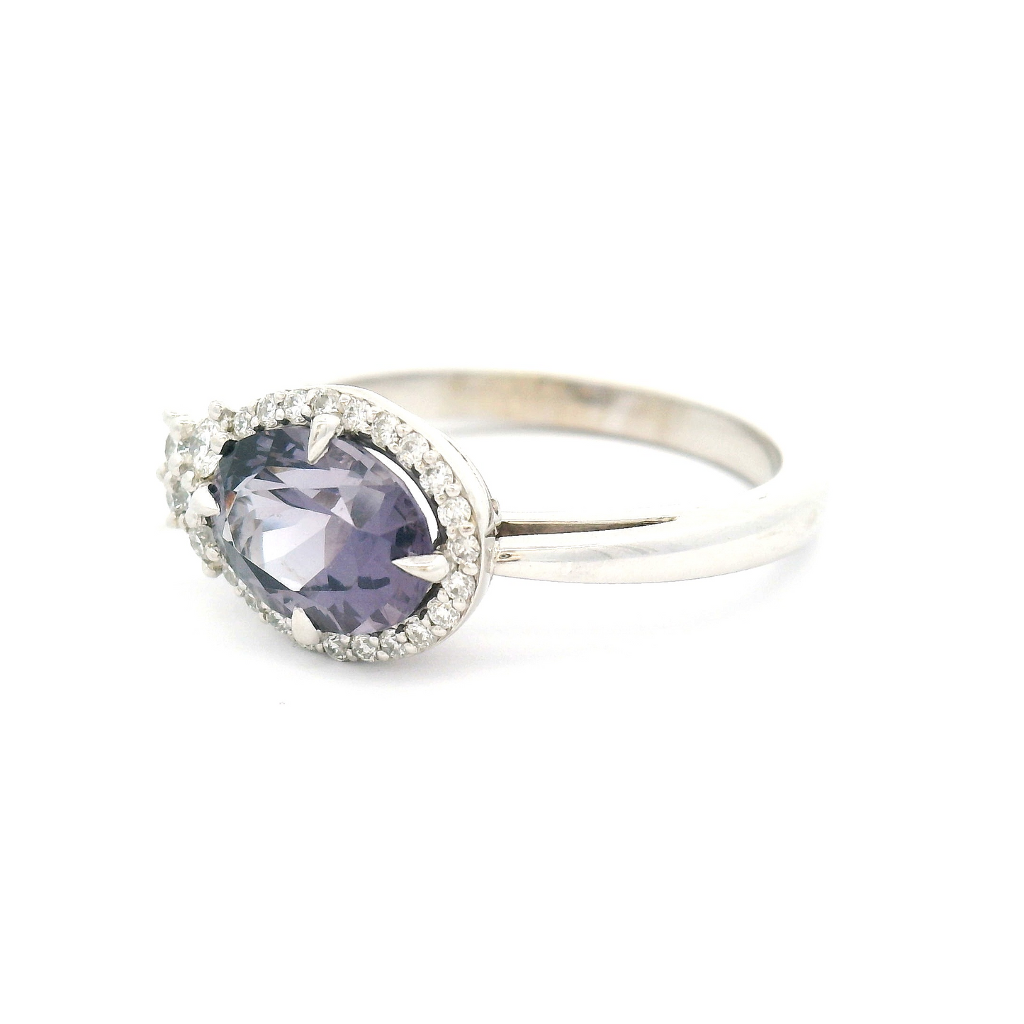 14k White Engagement Ring with 1.63ct Purple Spinel and Accent Diamonds