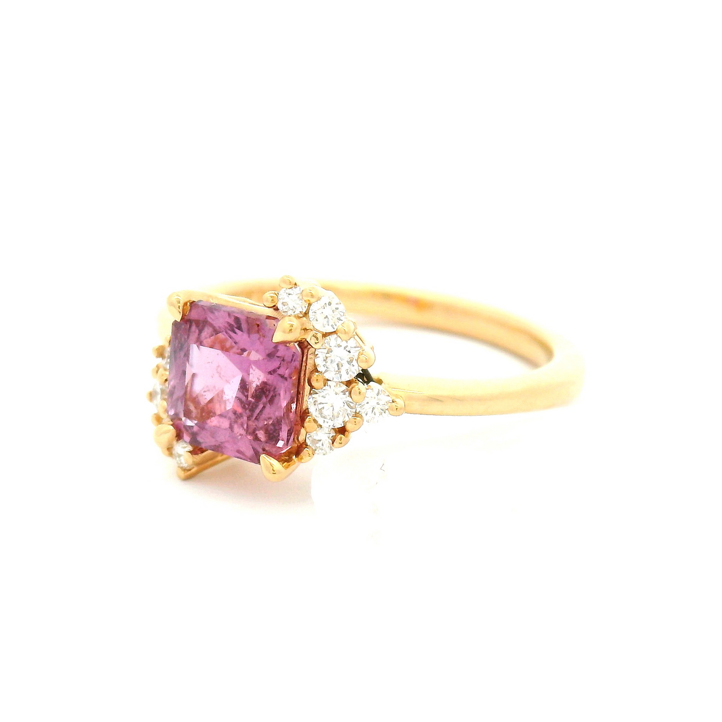 14k Yellow Engagement Ring with 1.44ct Pink Sapphire and Accent Diamonds