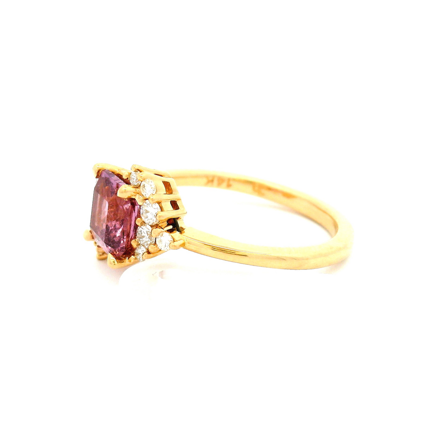 14k Yellow Engagement Ring with 1.44ct Pink Sapphire and Accent Diamonds