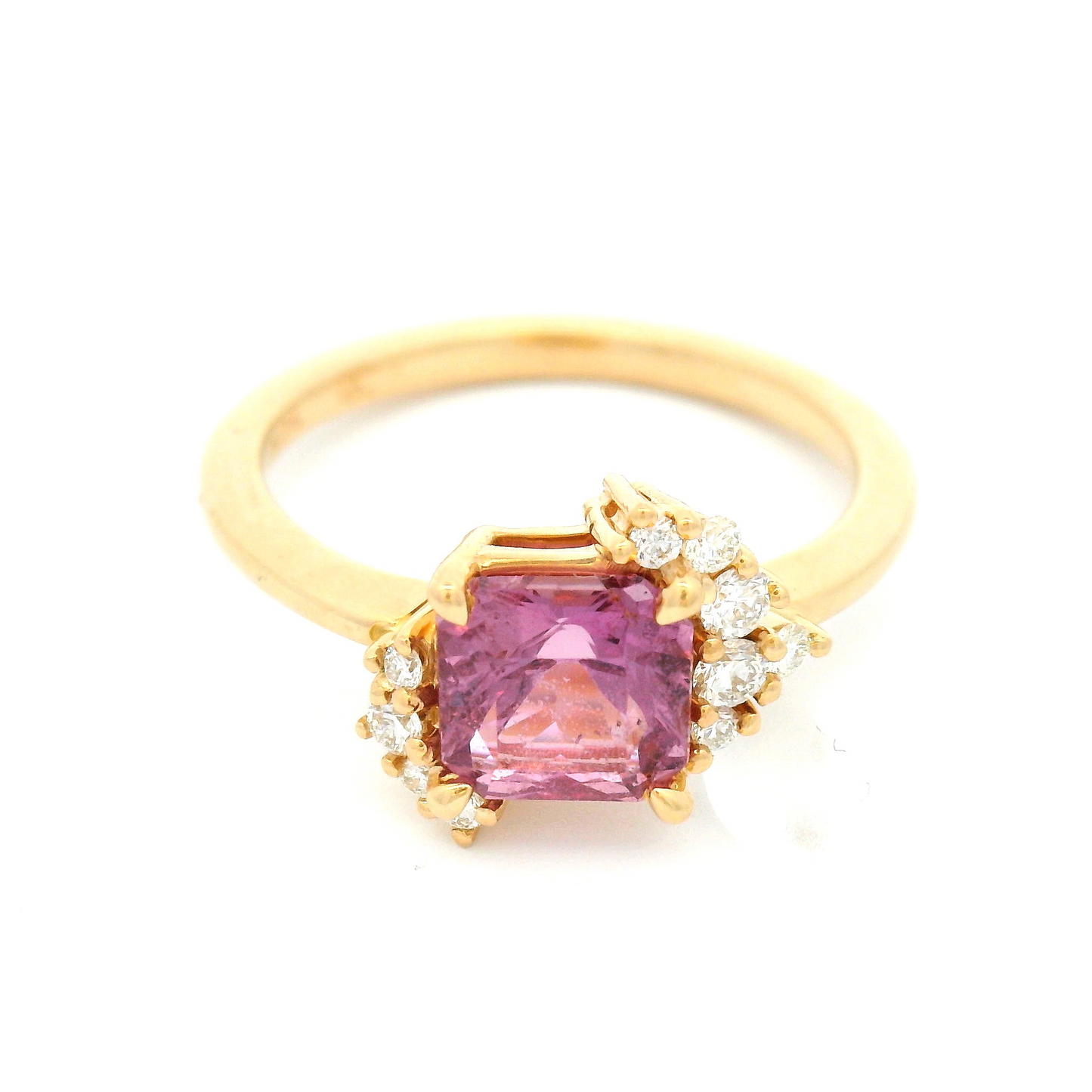 14k Yellow Engagement Ring with 1.44ct Pink Sapphire and Accent Diamonds