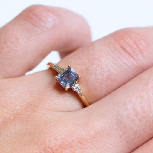 18k Yellow Engagement Ring with 1.04ct Emerald-Cut Blue Sapphire and Accent Diamonds