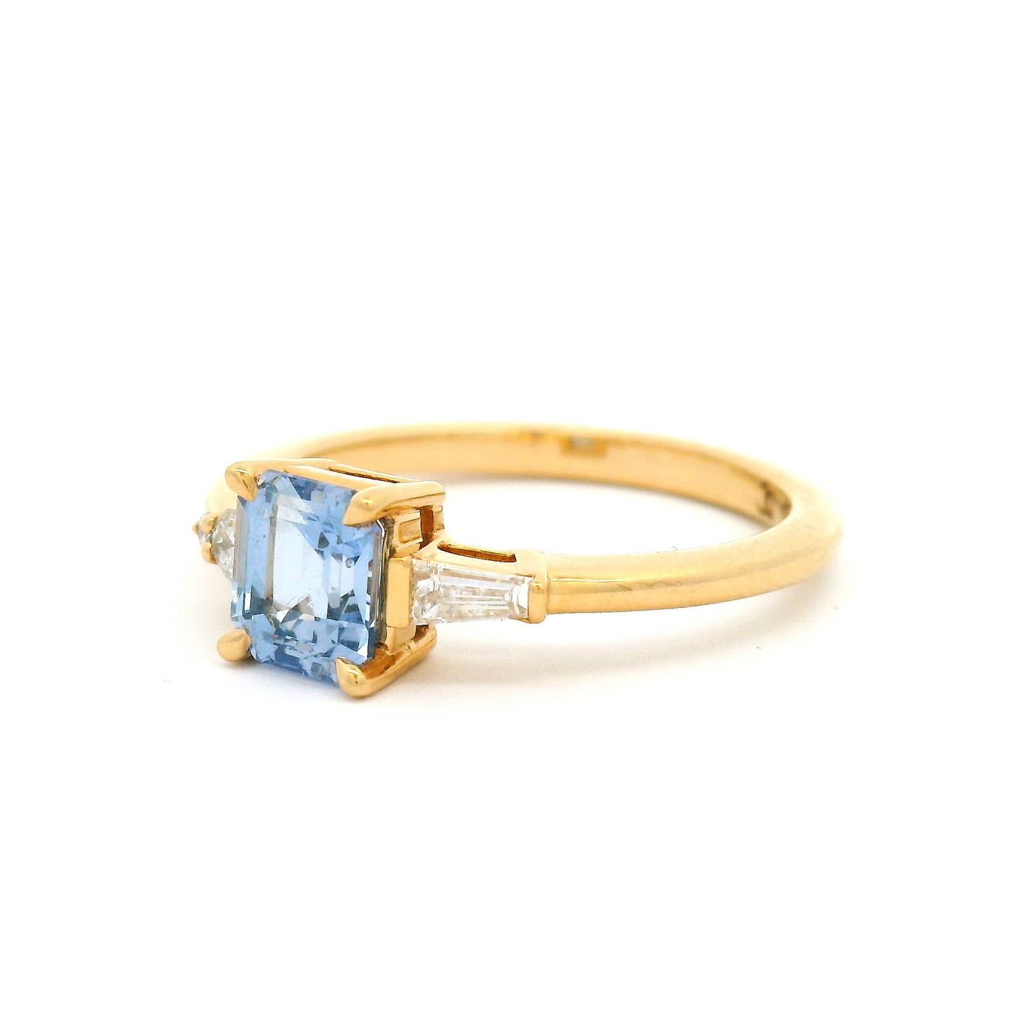 18k Yellow Engagement Ring with 1.04ct Emerald-Cut Blue Sapphire and Accent Diamonds