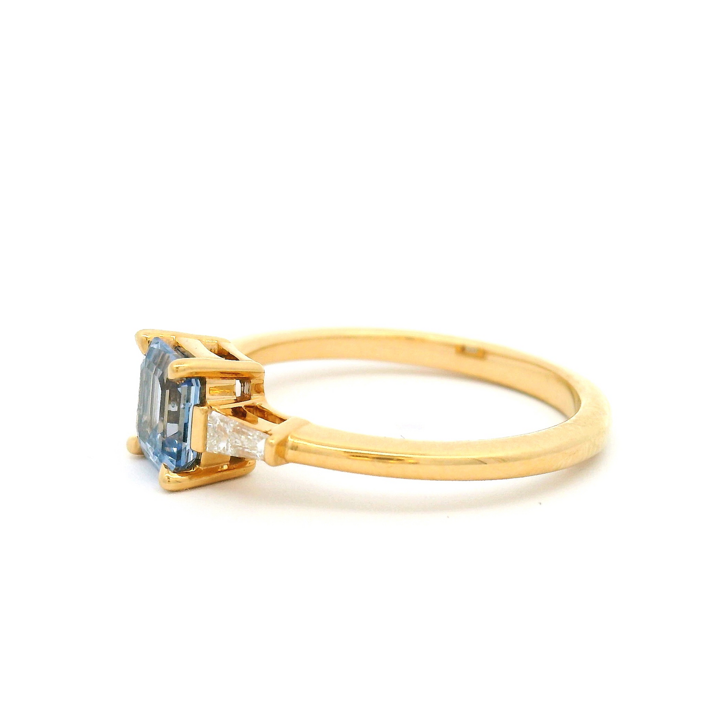18k Yellow Engagement Ring with 1.04ct Emerald-Cut Blue Sapphire and Accent Diamonds