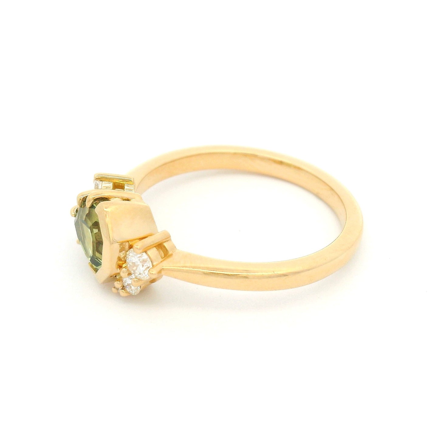 18k Yellow Engagement Ring with 1.27ct Green Sapphire & Accent Diamonds