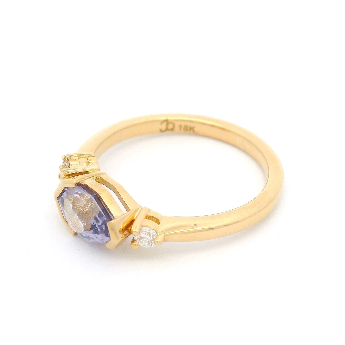 18k Yellow Engagement Ring with 1.14ct Purple Sapphire & Accent Diamonds