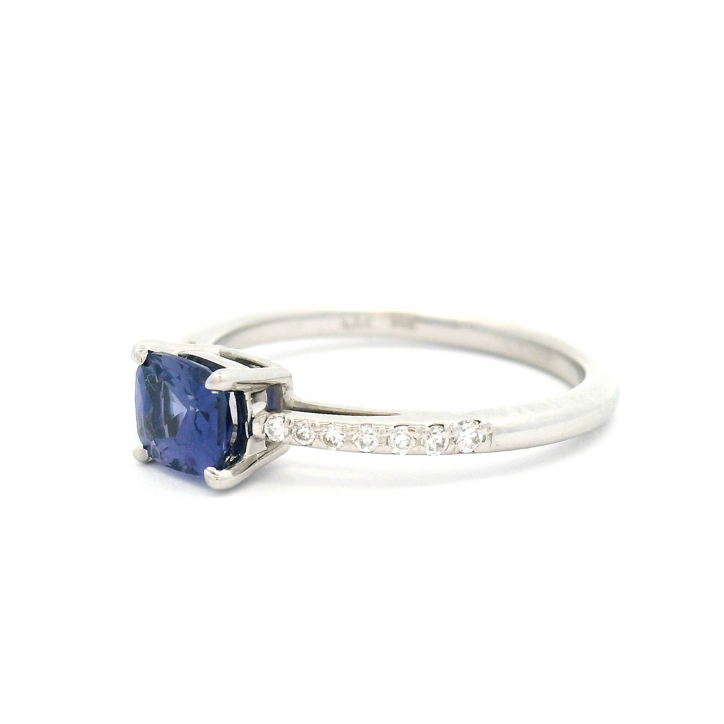 14k White Engagement Ring with 0.68ct Colour-Change Purple Sapphire and Accent Diamonds