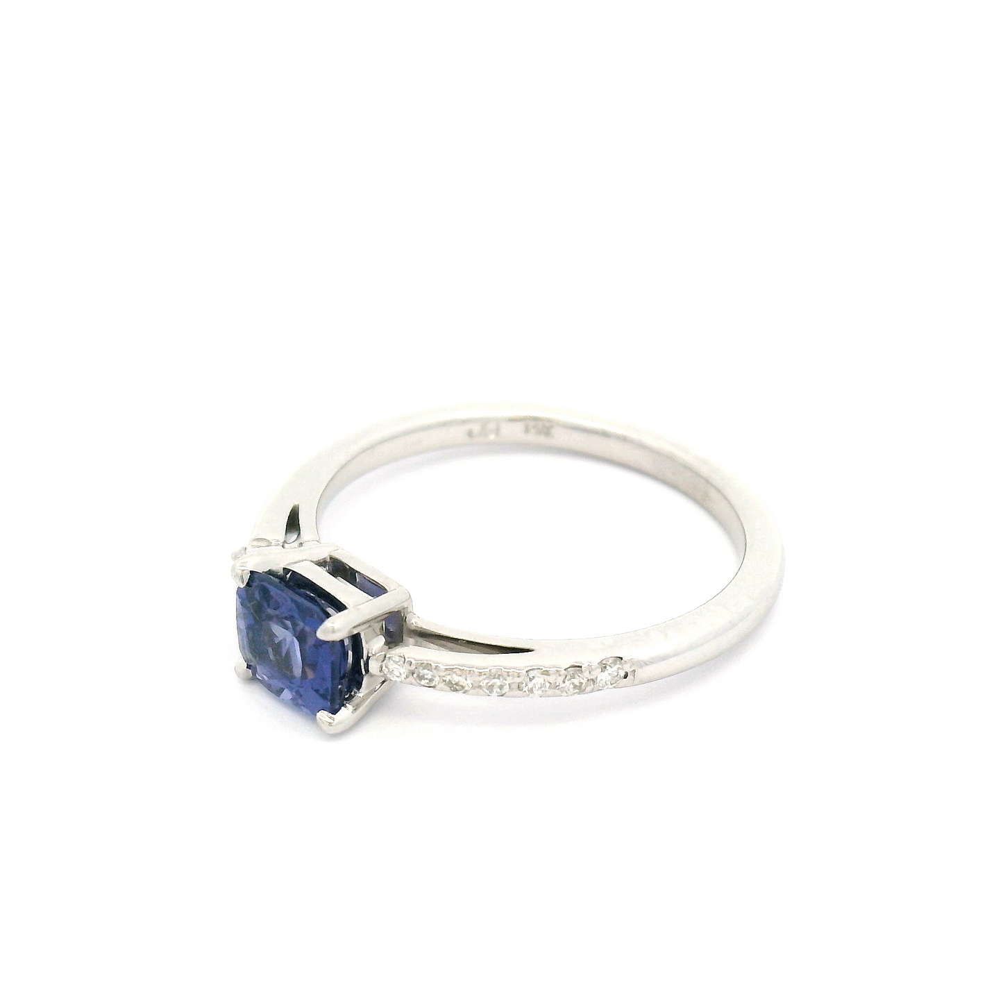 14k White Engagement Ring with 0.68ct Colour-Change Purple Sapphire and Accent Diamonds