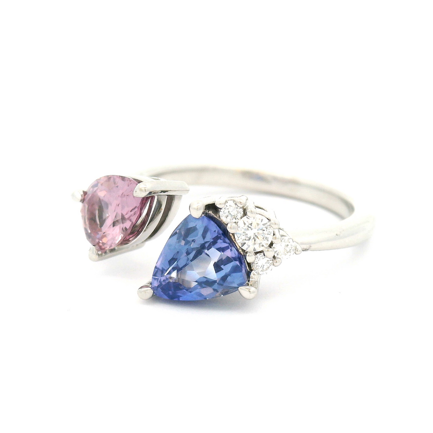 14k White Moi & Toi Ring with 0.93ct Blue Sapphire, 0.77ct Pink Spinel and Accent Diamonds