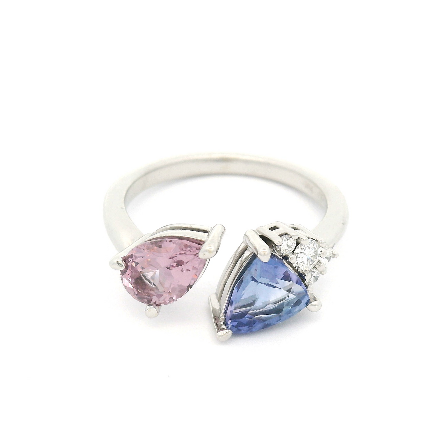 14k White Moi & Toi Ring with 0.93ct Blue Sapphire, 0.77ct Pink Spinel and Accent Diamonds