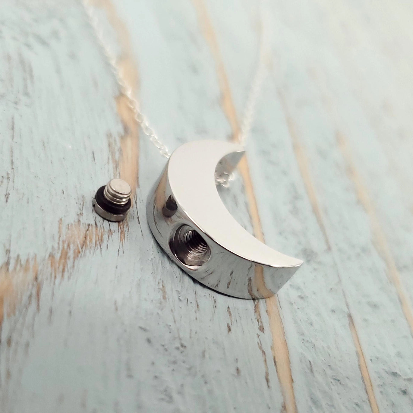 Stainless Steel Crescent Moon Urn Necklace
