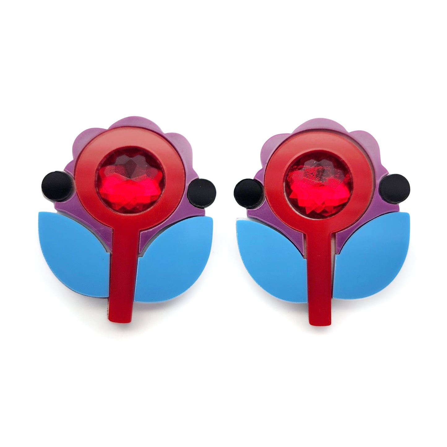 Red & Blue Acrylic Bloom Earrings