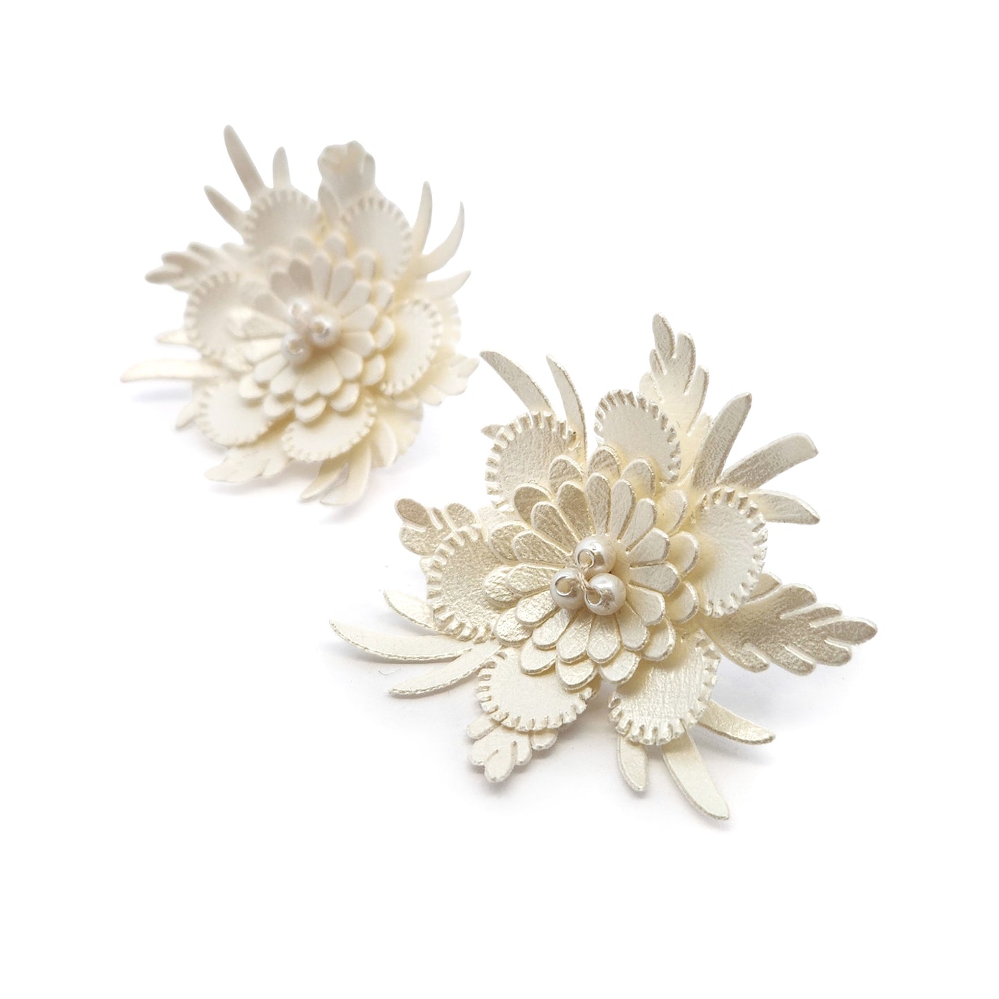 White Blossom Layered Leather Earrings