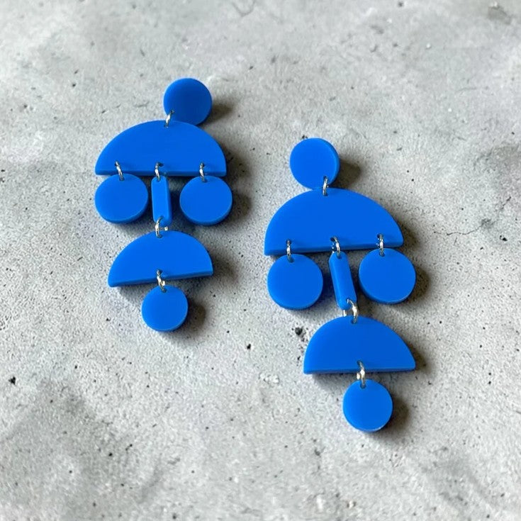 Blue Acrylic Arch Statement Earrings