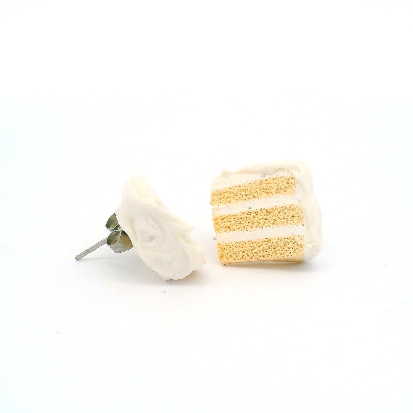 Handmade Vanilla Cake Slice Stud Earrings
