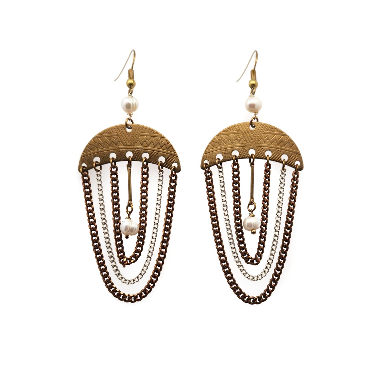 Brass Chain Arc Drop Earrings