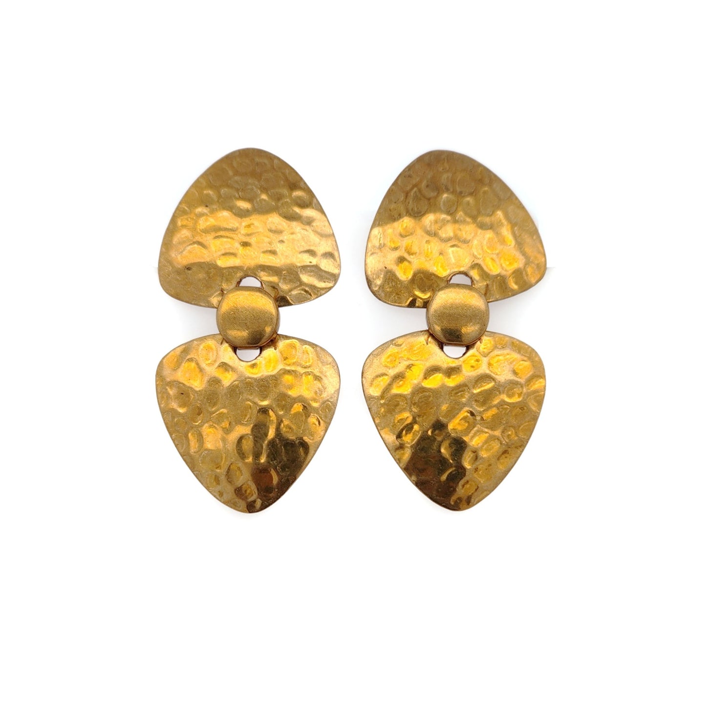 Double Trillion Brass Hammered Earrings