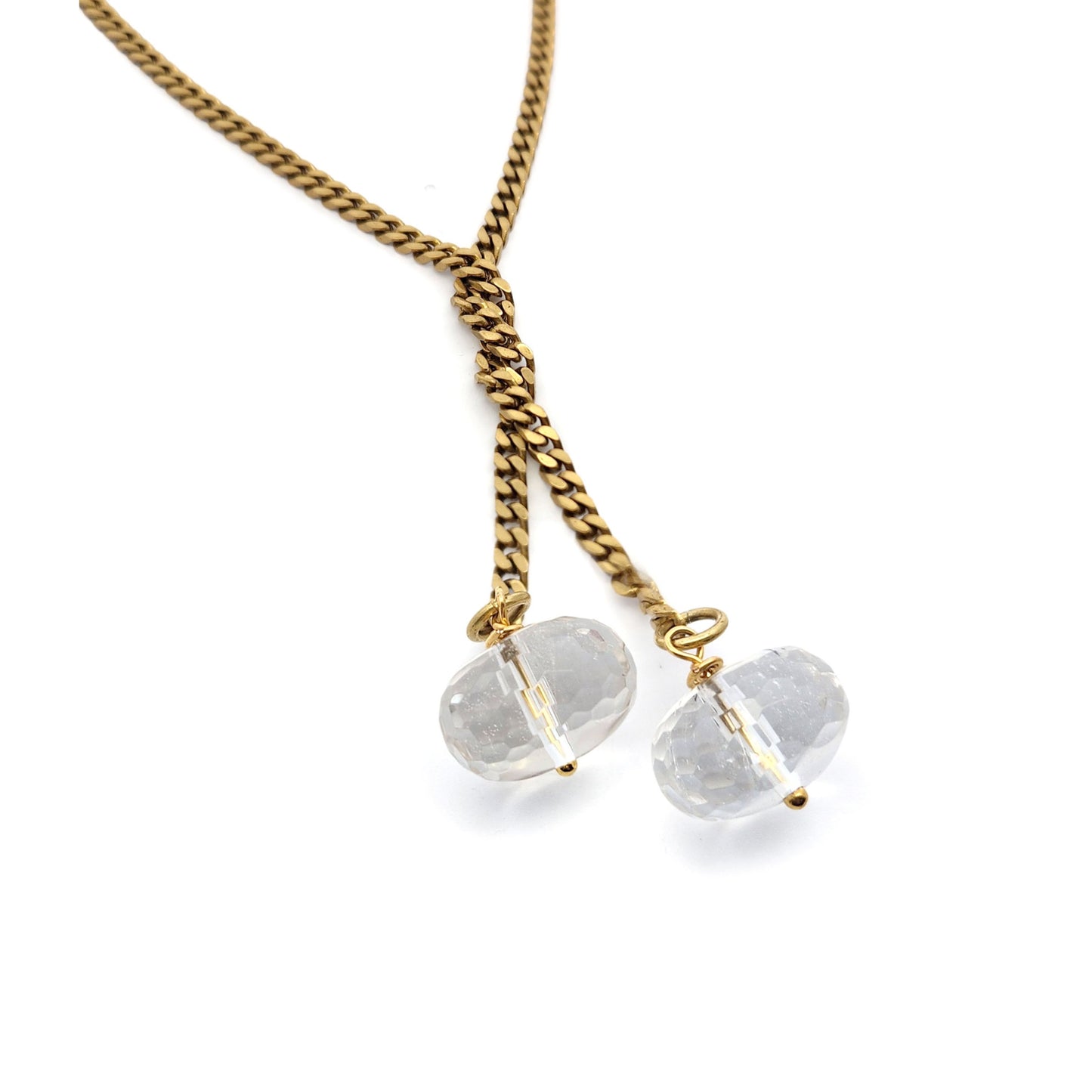 Long Brass Crystal Bead Lariat