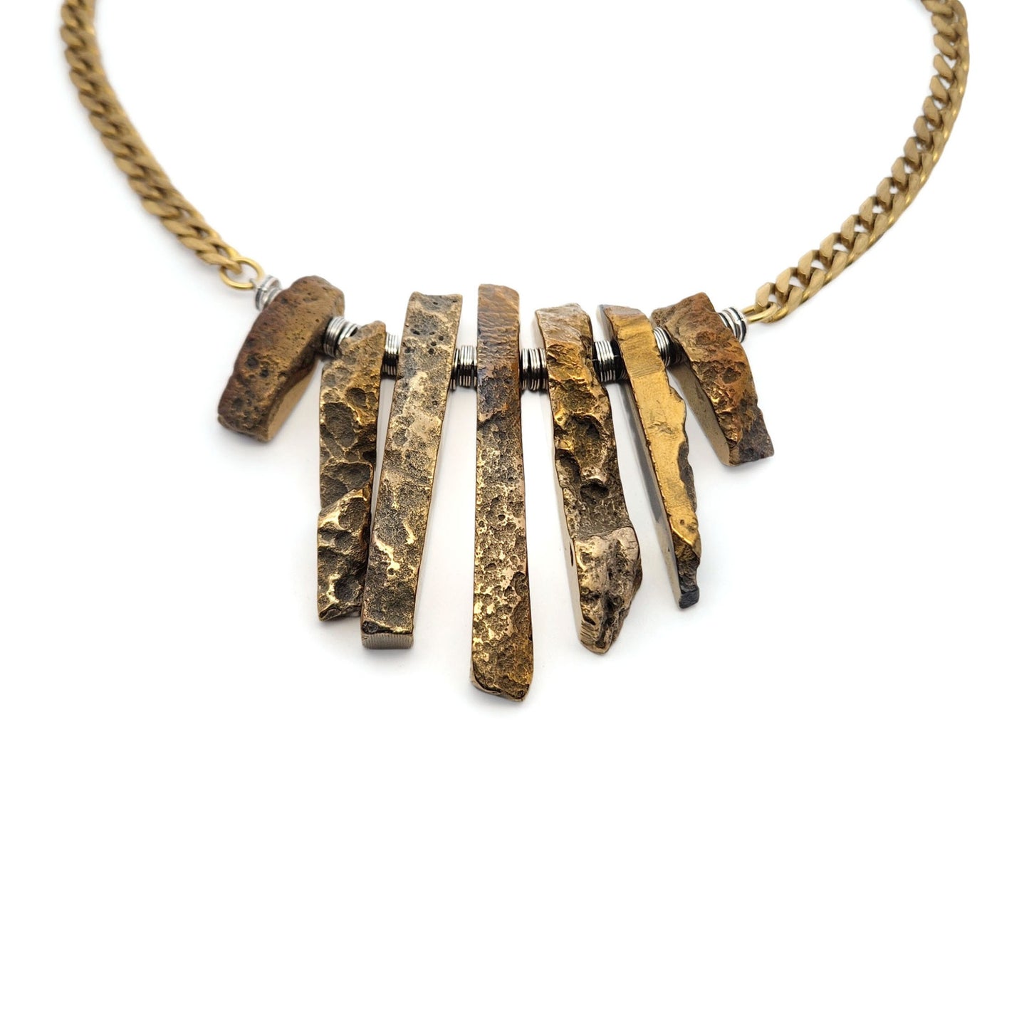 Chunky Brass Hammered Forms Necklace