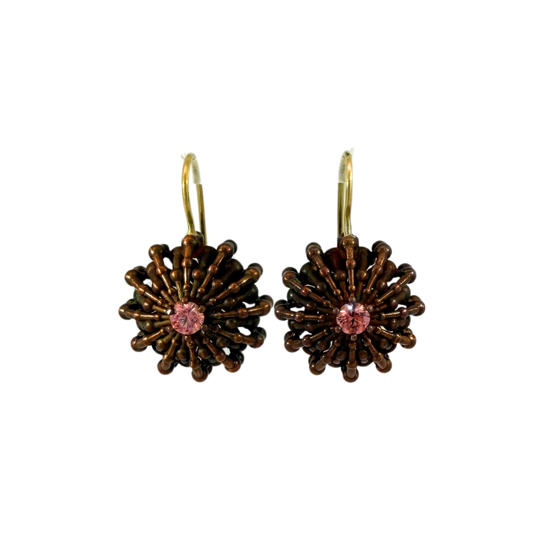 Copper Flower CZ Earrings