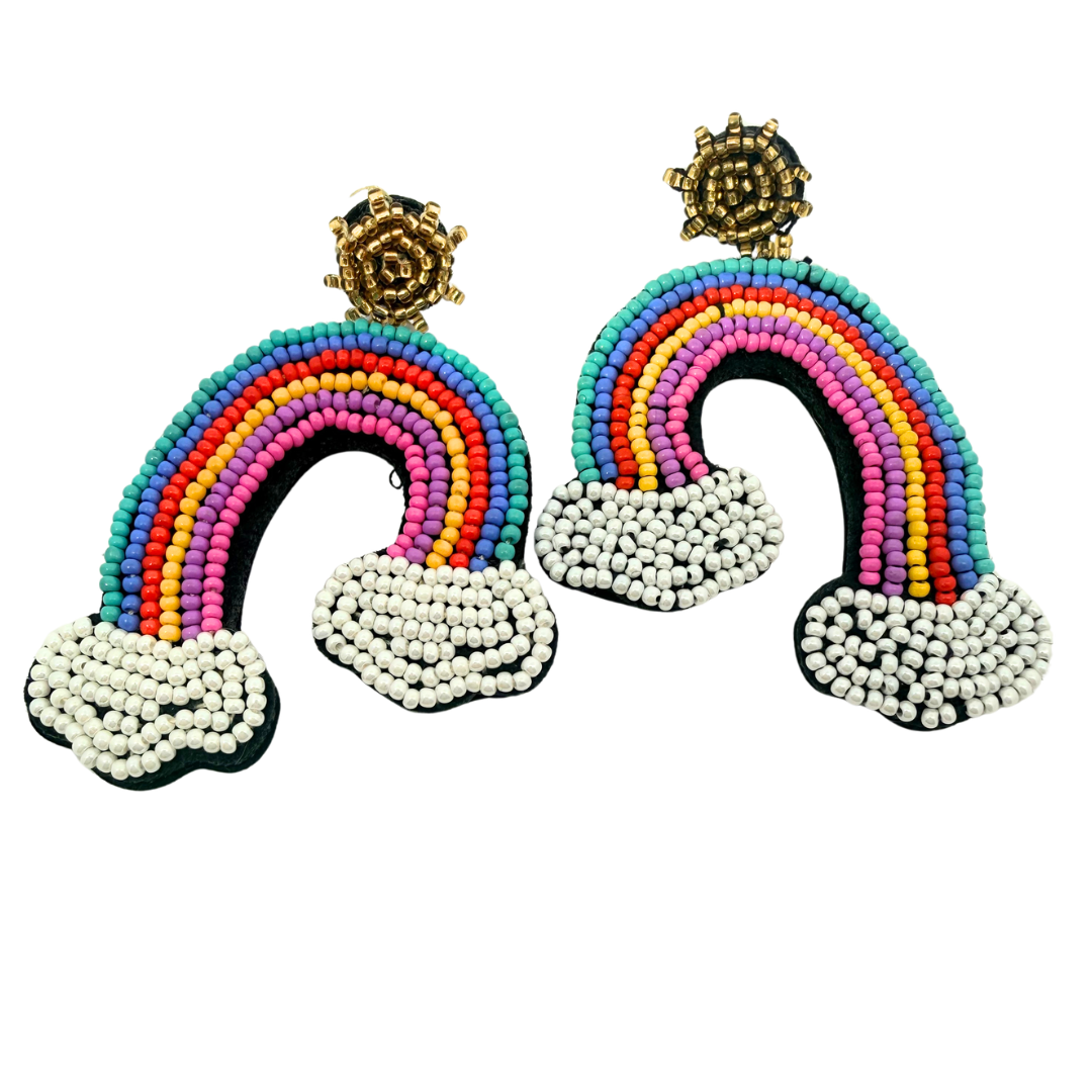 Beaded Rainbow Cloud Earrings