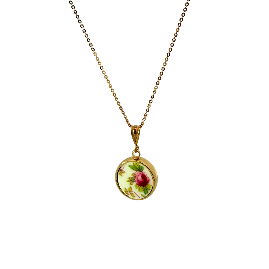 Bezel-Set Floral China Pendant