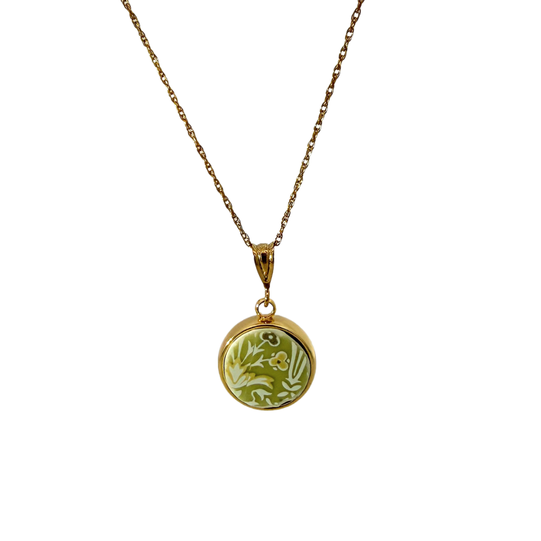 Bezel-Set Green Floral China Pendant