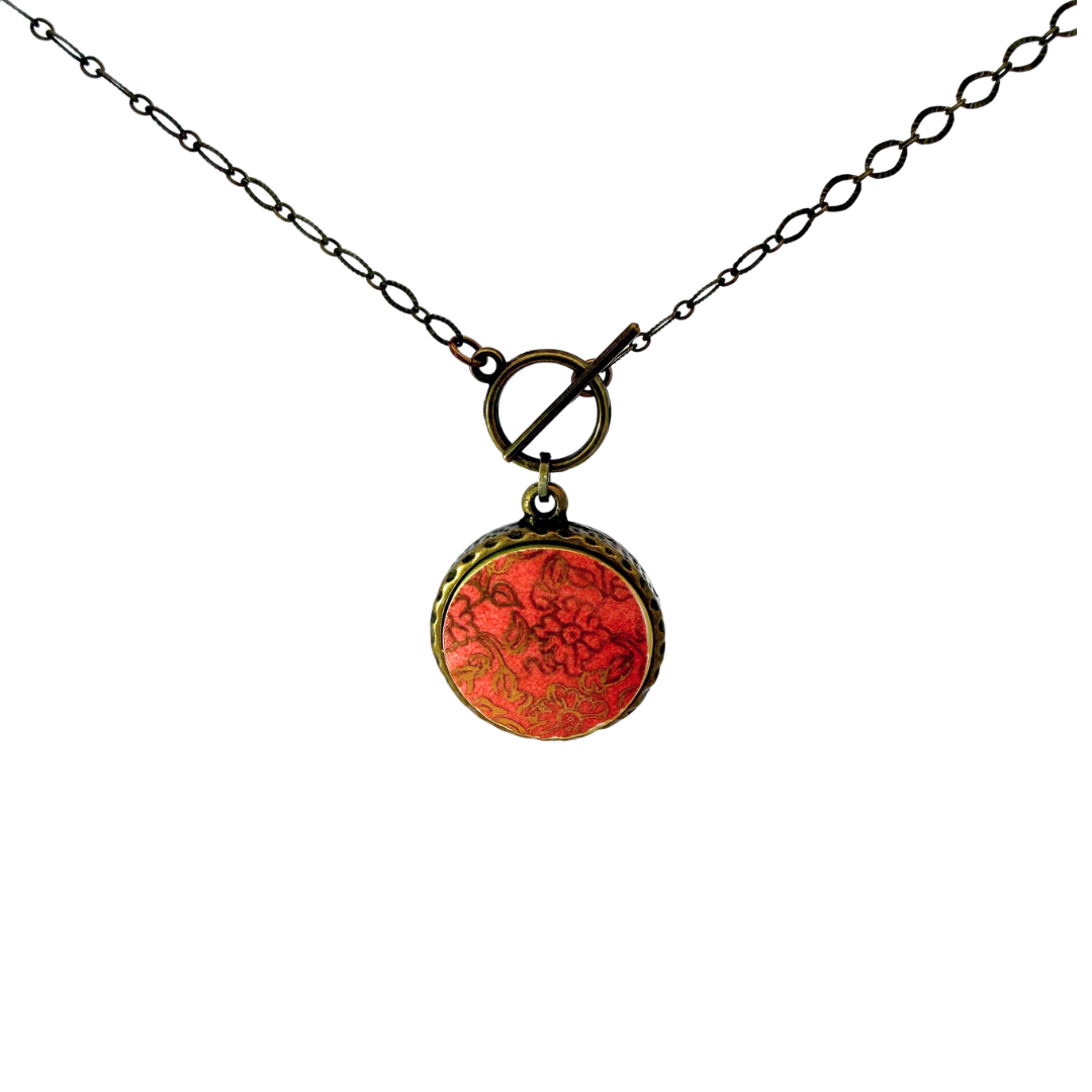 Pink & Gold China Piece Toggle Necklace