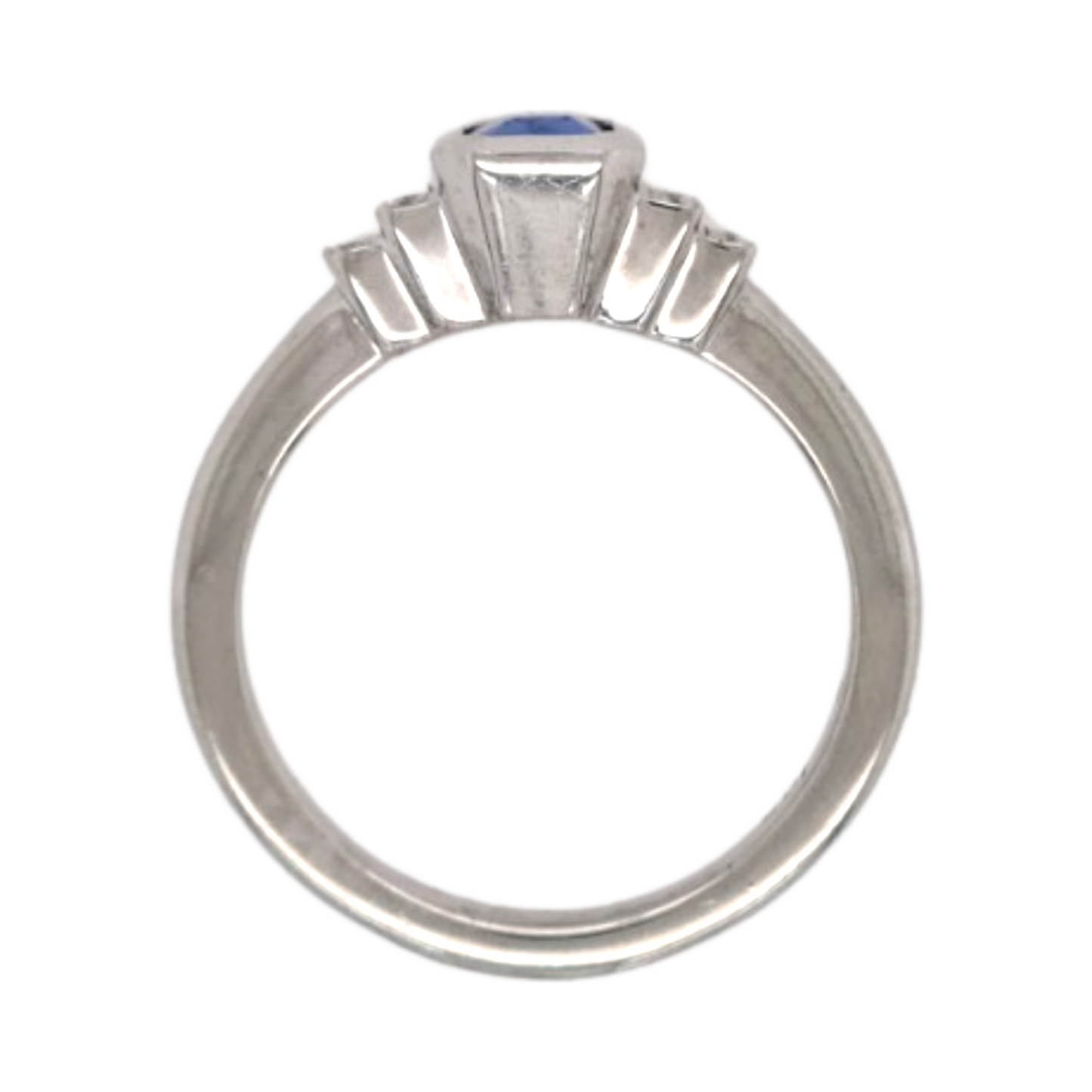18k White Engagement Ring with 0.77ct Vibrant Blue Emerald Cut Sapphire and Accent Diamonds