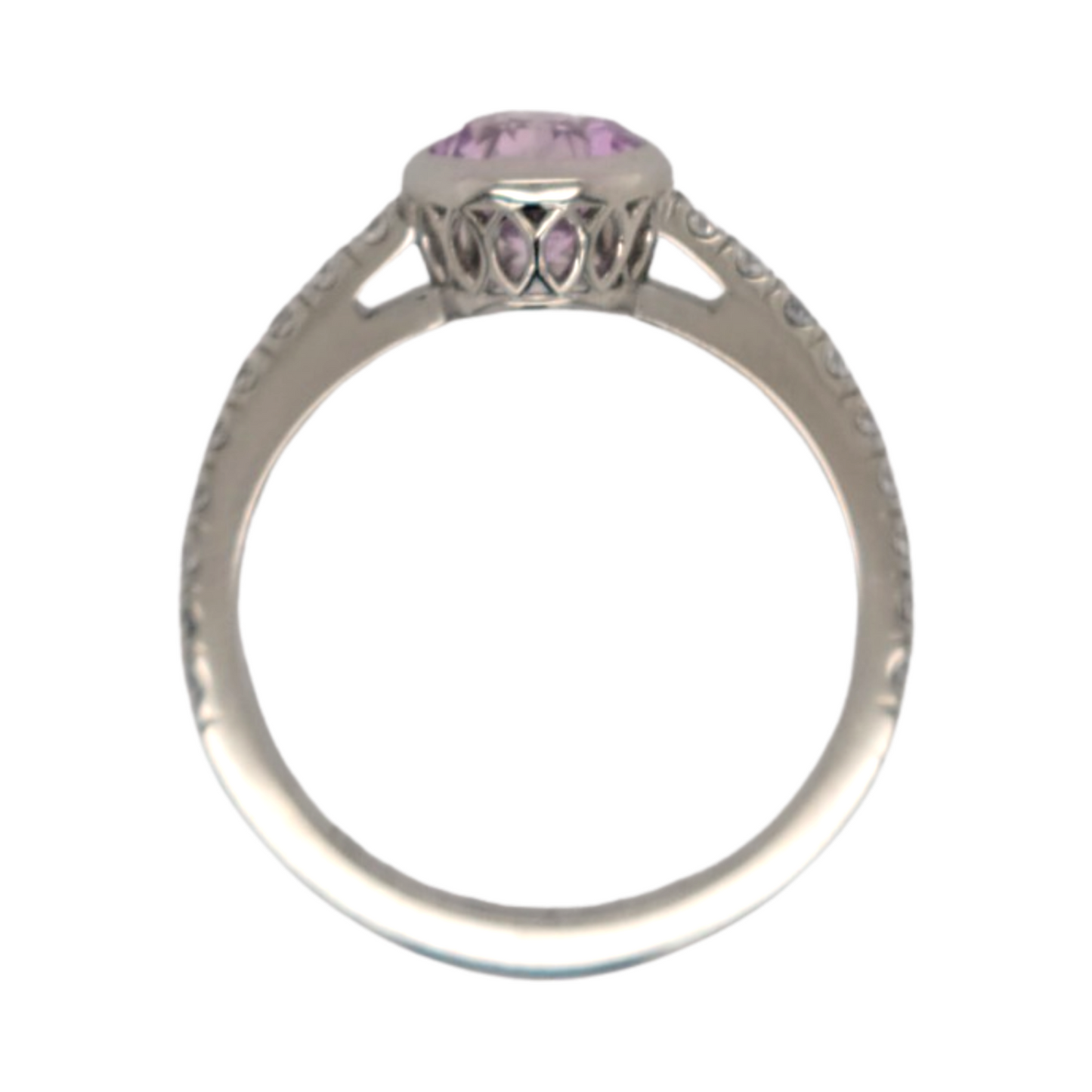 18k White Bezel Set Ring with 1.33ct Pink Sapphire and Accent Diamonds