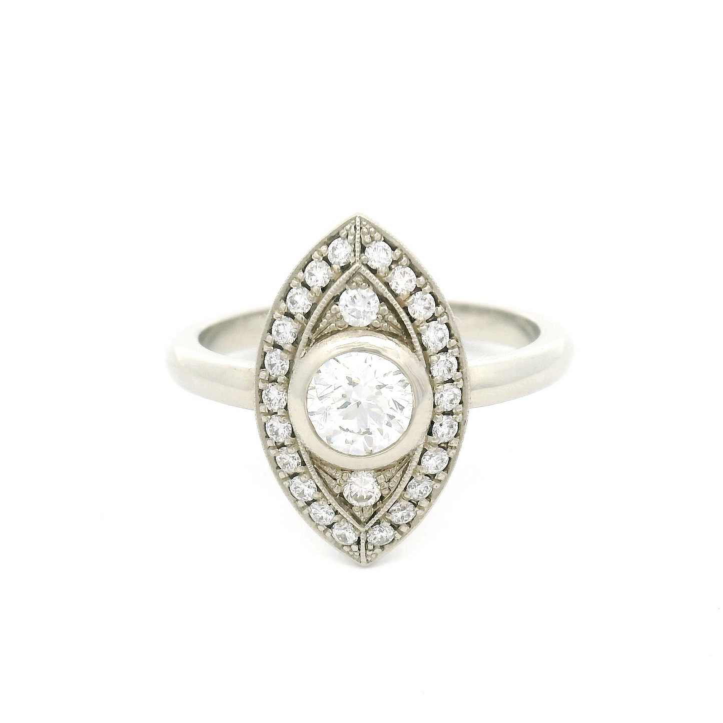 18k White Vintage Inspired Ring with 0.46ct Diamond with Accent Diamonds