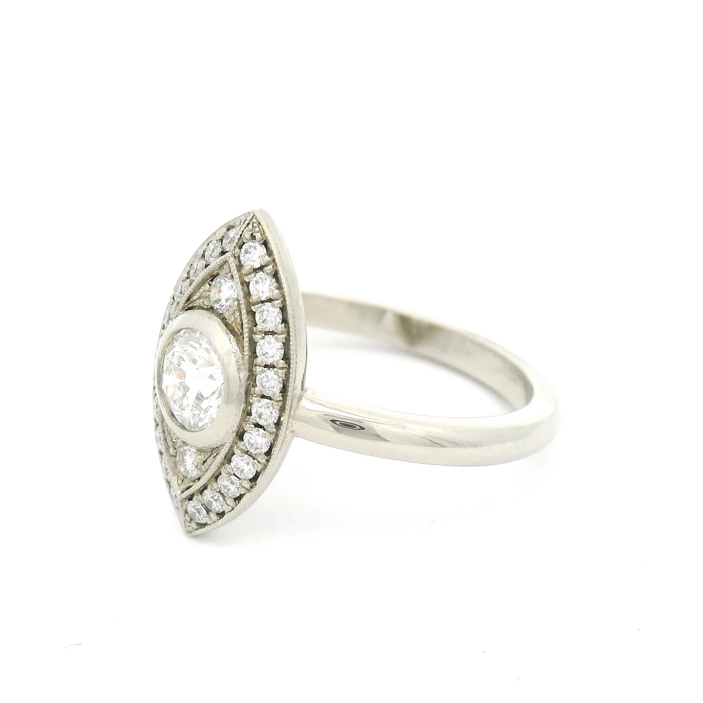 18k White Vintage Inspired Ring with 0.46ct Diamond with Accent Diamonds