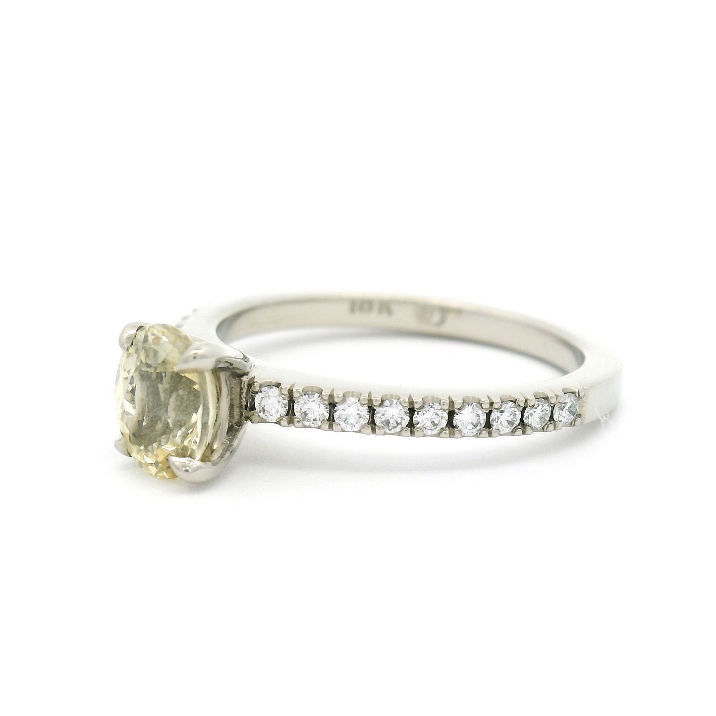 18k White Engagement Ring with 1.01ct Yellow Sapphire and Accent Diamonds