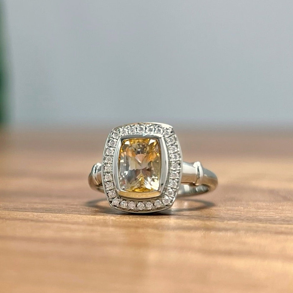 18k White Ring with 2.51ct Champagne Sapphire and Accent Diamonds