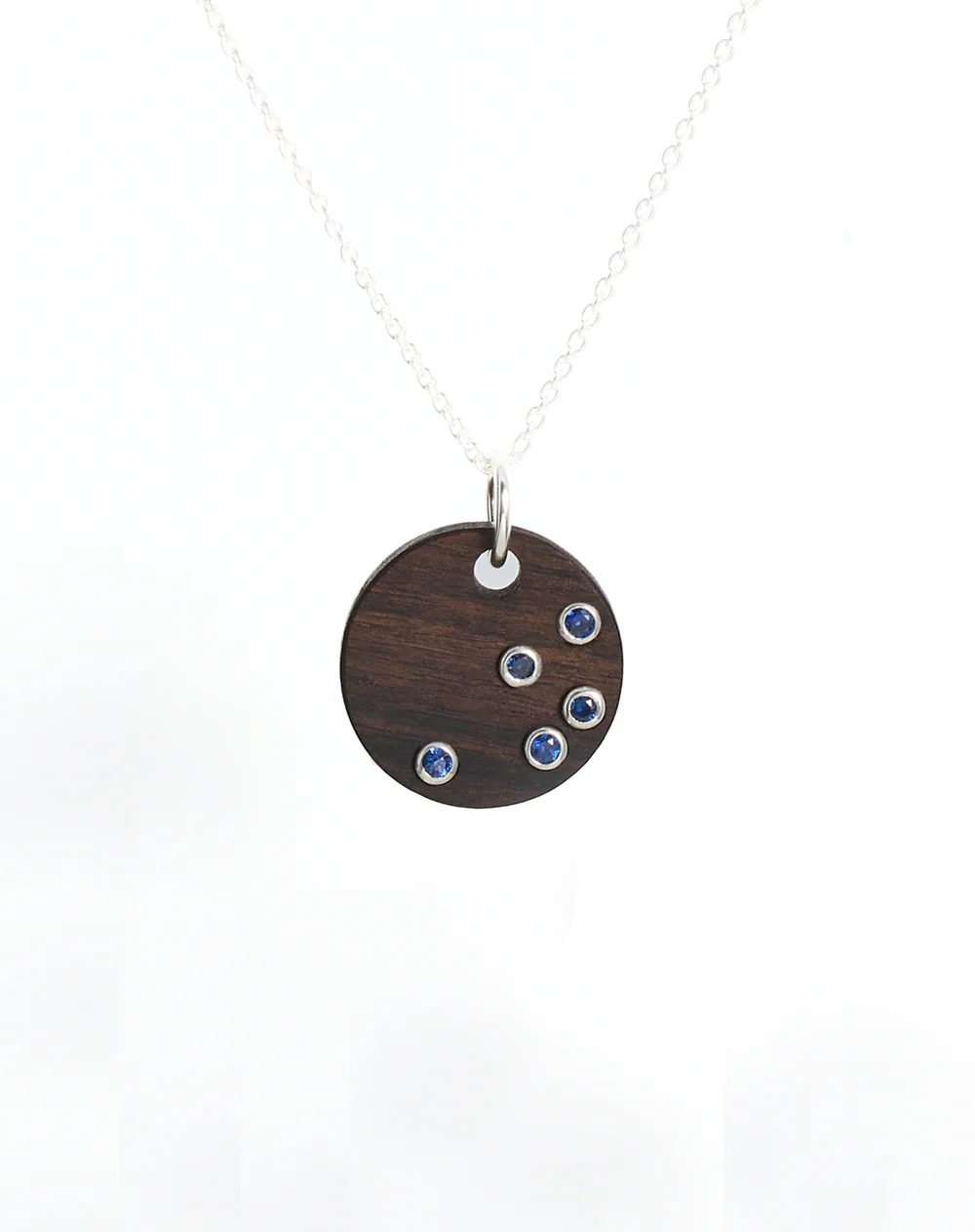 Blue Sapphire Round Wood Necklace