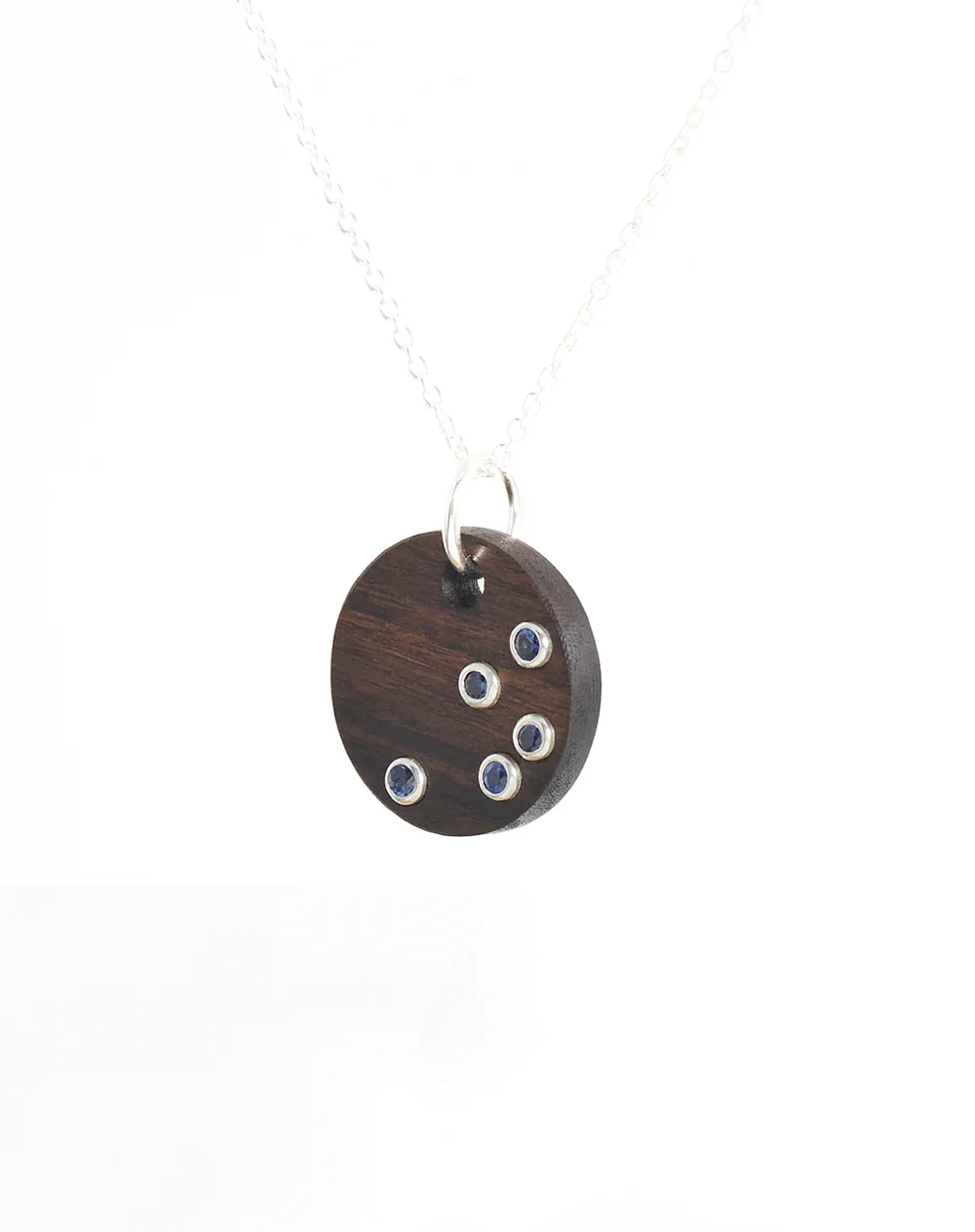 Blue Sapphire Round Wood Necklace