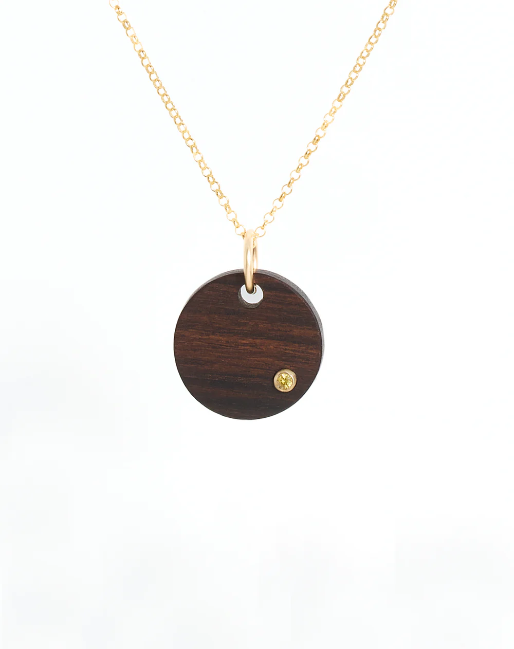 Yellow Sapphire Round Wood Pendant