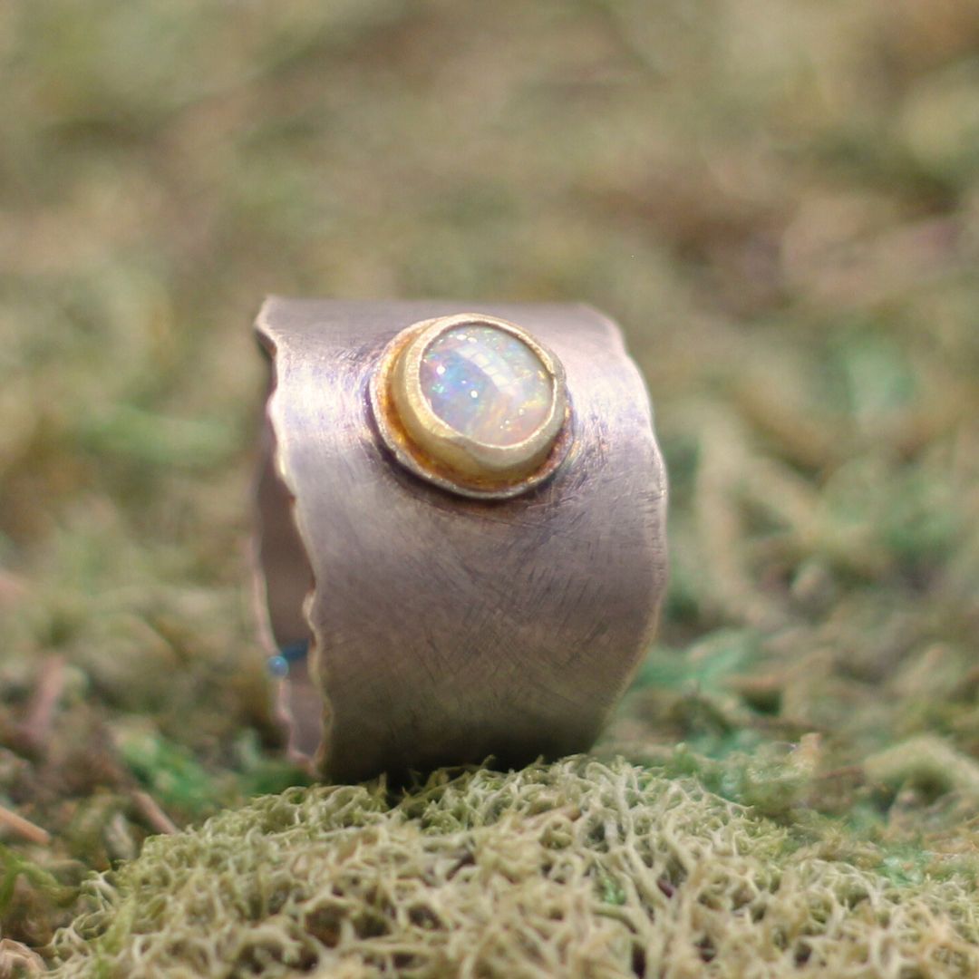 Opal Rough Silver & Gold Ring