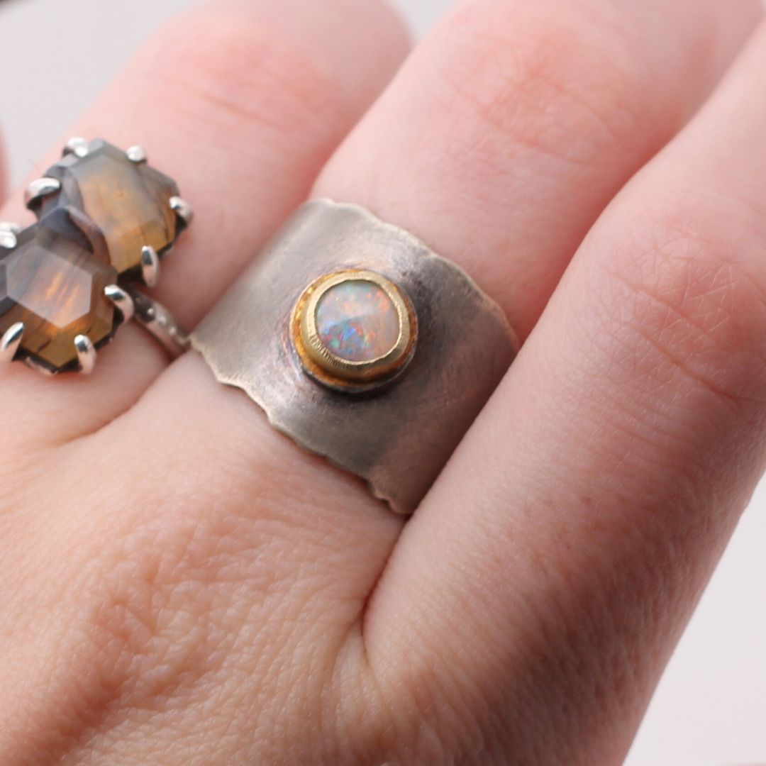 Opal Rough Silver & Gold Ring