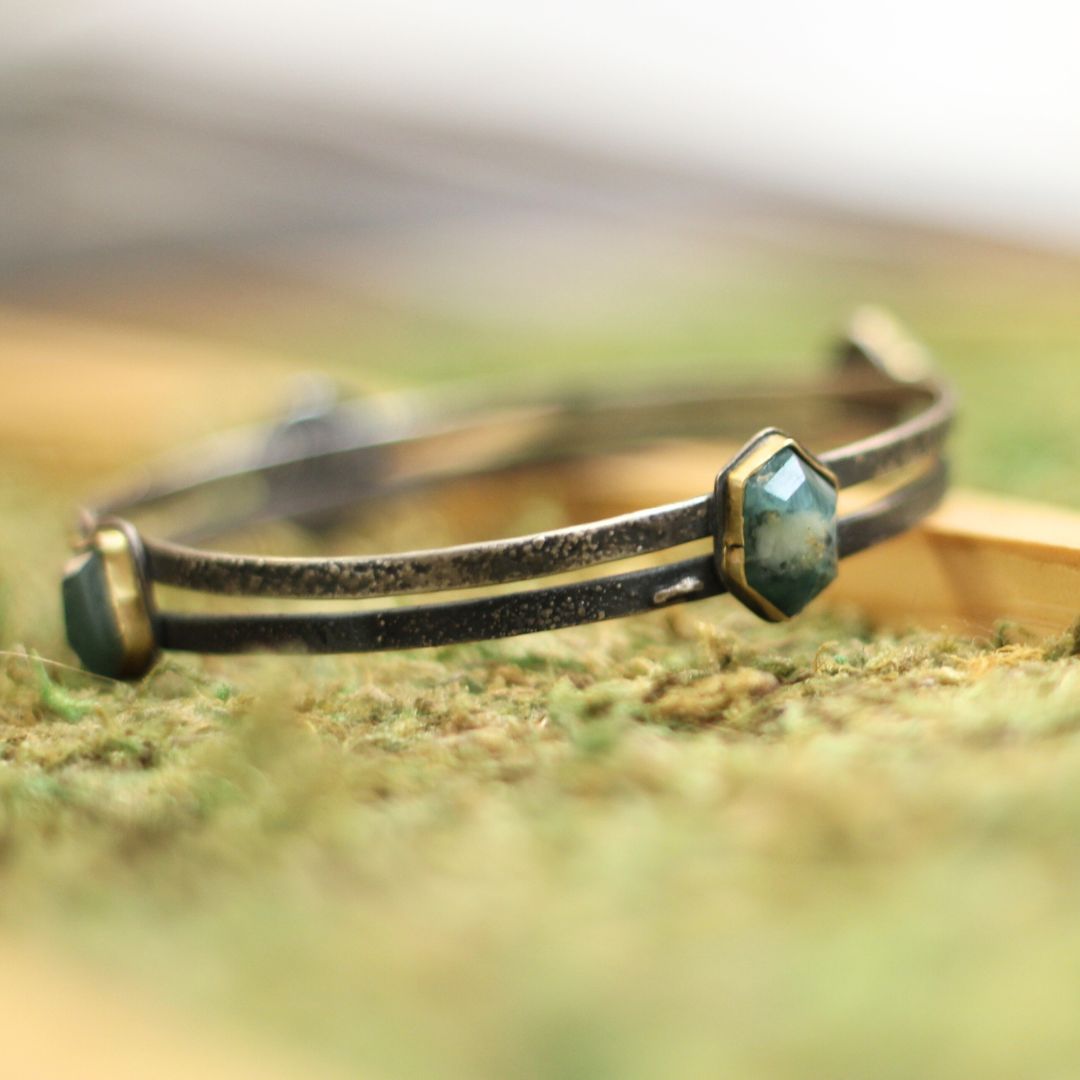 Grandidierite Gold & Silver Bangle