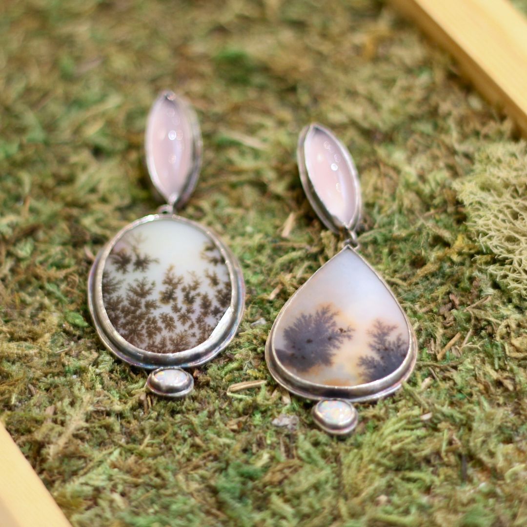 Dendritic Agate & Chalcedony Drop Earrings