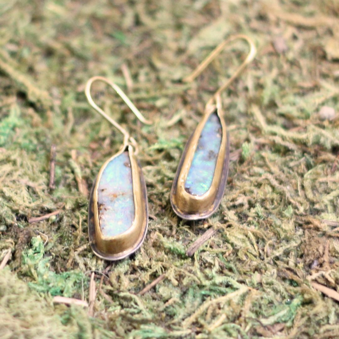 Rough Style Gold Opal Drops