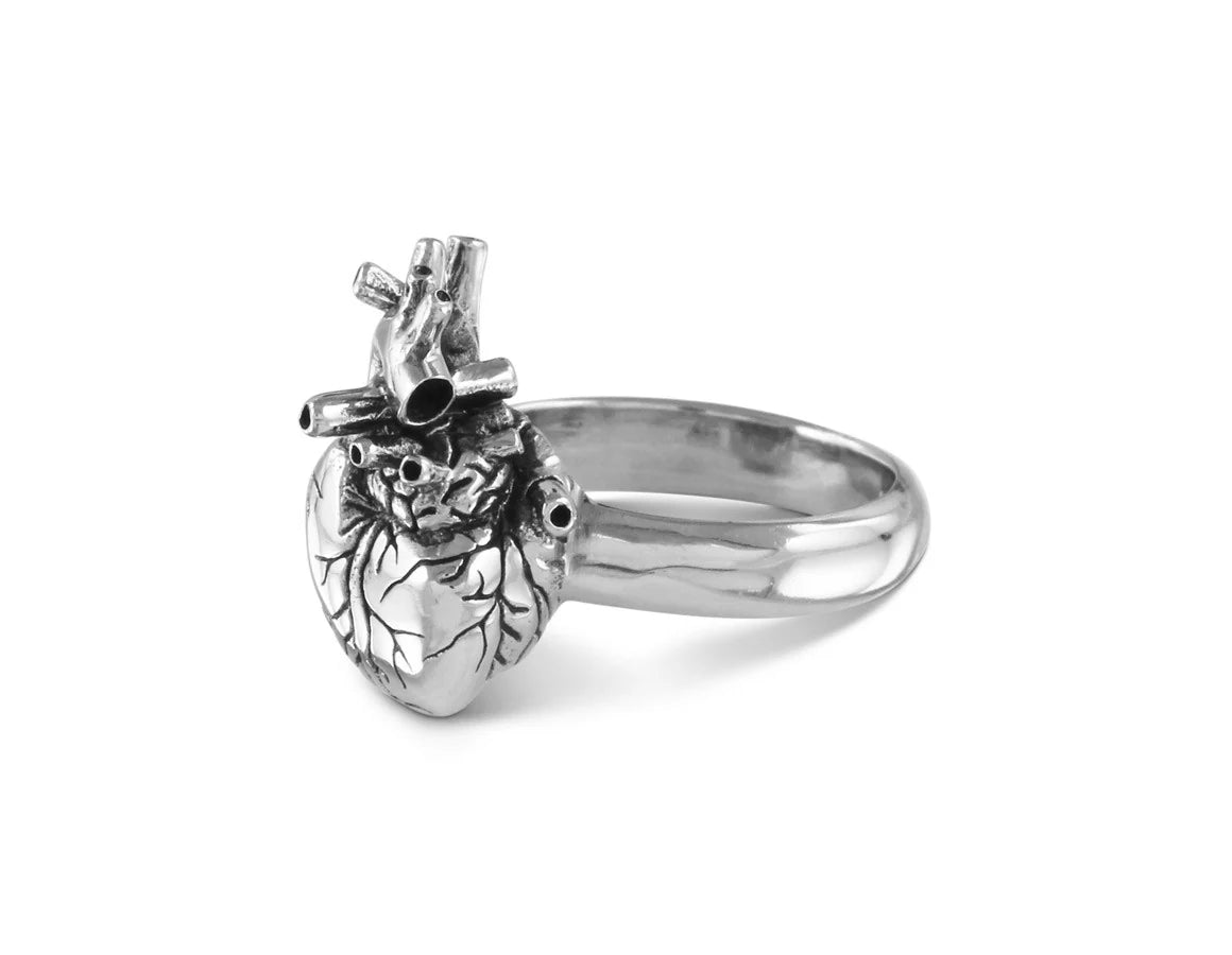 White Bronze Anatomical Heart Ring