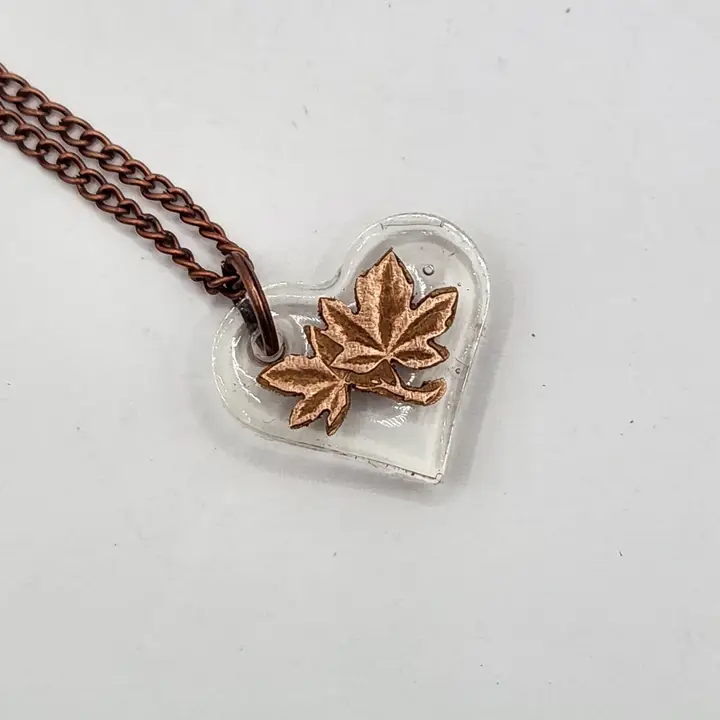 Canadian Penny In Resin Heart Necklace