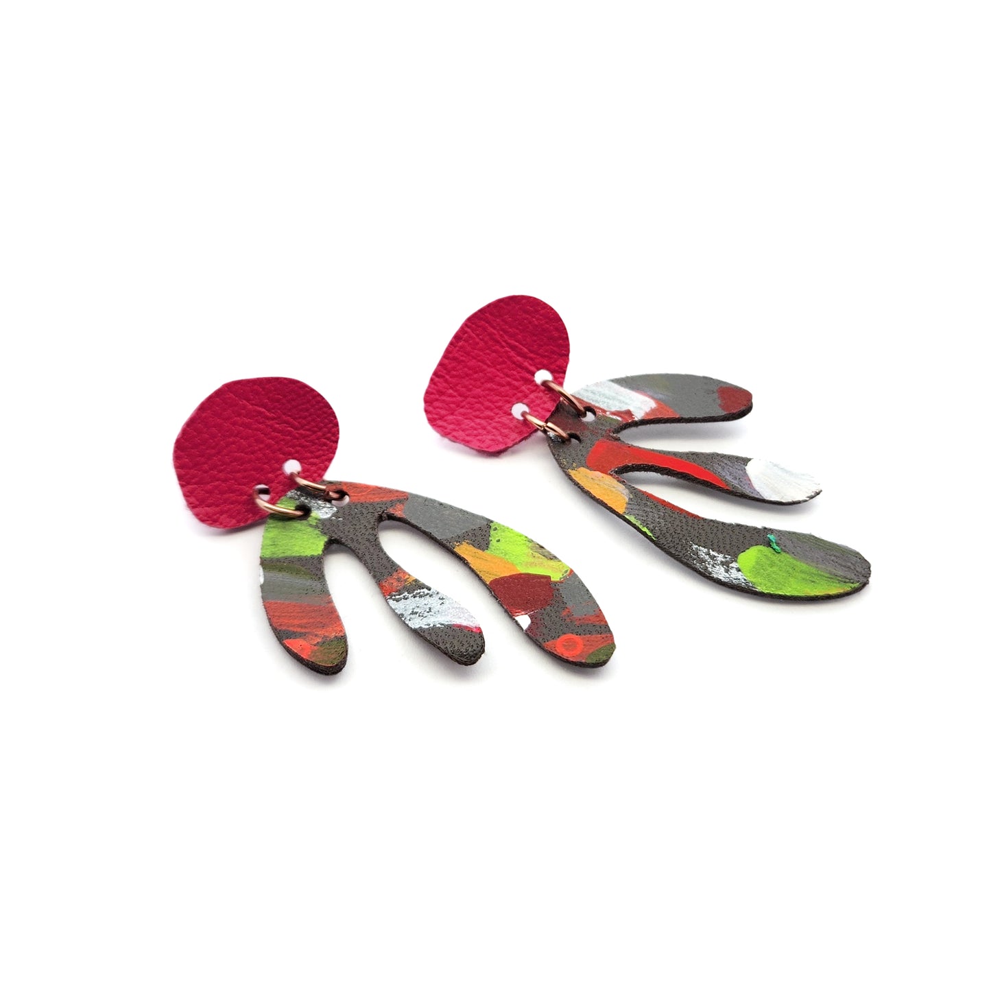 Multicolor Leather Leafy Earrings