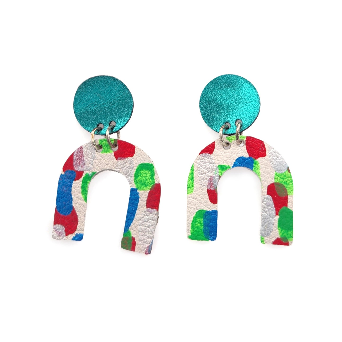 Blue & White Horseshoe Leather Earrings