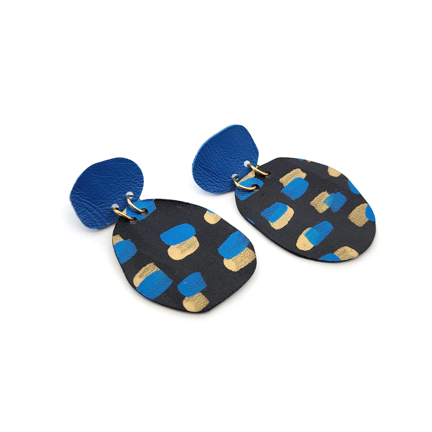 Blue & Black Leather Earrings